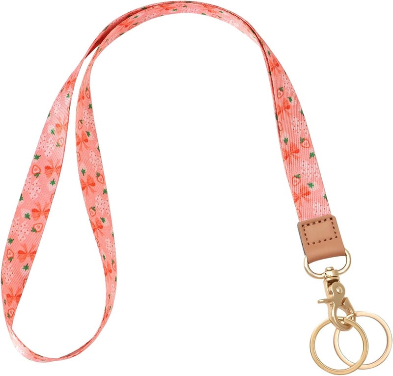 Knagsfa Lanyards for Keys, Neck Lanyards for ID Badges with Metal Hook, Cute Keychain Lanyard for Women, Strawberry Bow - Image 1
